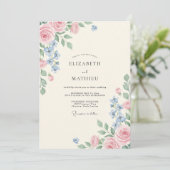 Invitation Mariage au pétale de blush bleuet (Debout devant)