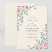 Invitation Mariage au pétale de blush bleuet (Devant / Derrière)