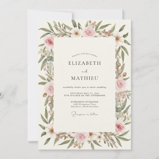 Invitation Mariage au pétale de blush d'olive (Devant)