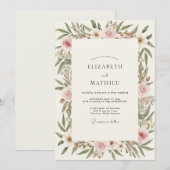 Invitation Mariage au pétale de blush d'olive (Devant / Derrière)