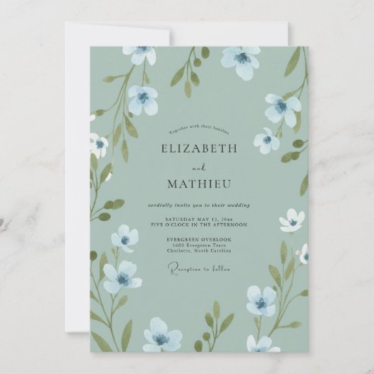 Invitation Mariage au pétale de céladon (Devant)