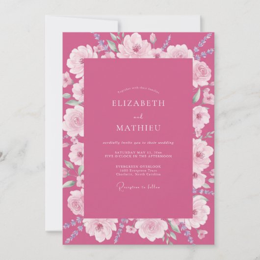 Invitation Mariage au pétale de fuchsia (Devant)