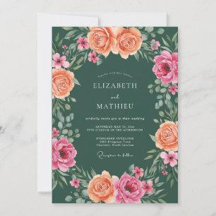 Invitation Mariage au pétale de fuchsia corail