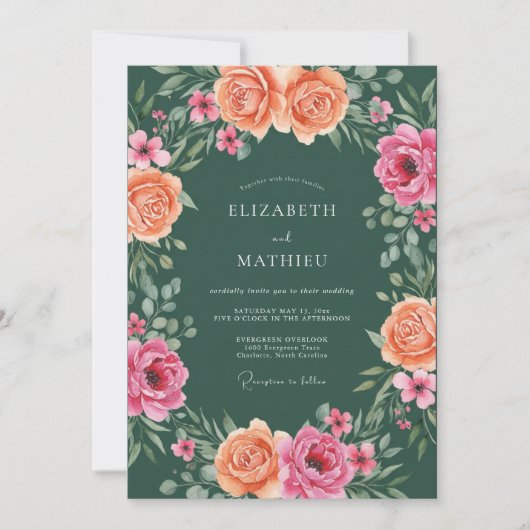 Invitation Mariage au pétale de fuchsia corail (Devant)