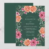 Invitation Mariage au pétale de fuchsia corail (Devant / Derrière)