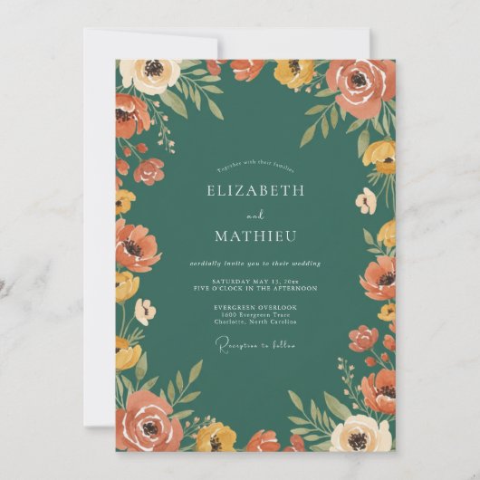 Invitation Mariage au pétale de moutarde corail (Devant)
