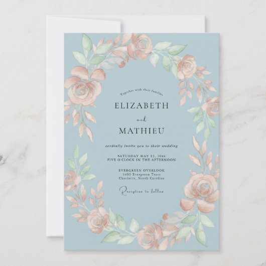 Invitation Mariage au pétale de pêche ardoise (Devant)
