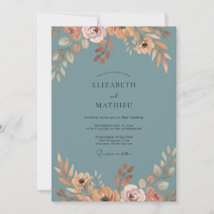 Invitation Mariage au pétale de pêche bleu ardoise
