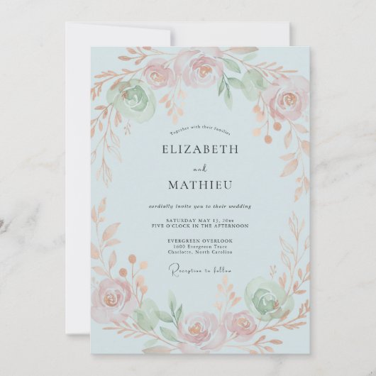 Invitation Mariage au pétale de pêche céleste (Devant)