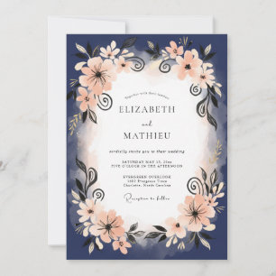 Invitation Mariage au pétale de pêche indigo