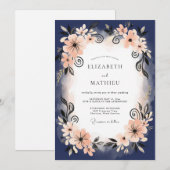 Invitation Mariage au pétale de pêche indigo (Devant / Derrière)