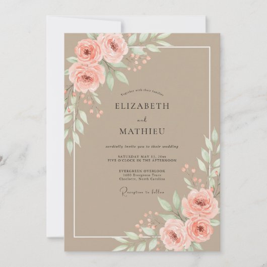 Invitation Mariage au pétale de pêche Sandy (Devant)