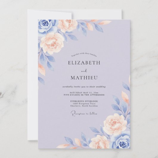 Invitation Mariage au pétale de pervenche lilac (Devant)