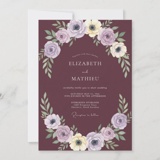 Invitation Mariage au pétale de prune terne (Devant)
