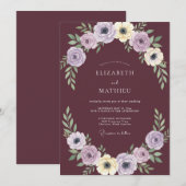 Invitation Mariage au pétale de prune terne (Devant / Derrière)