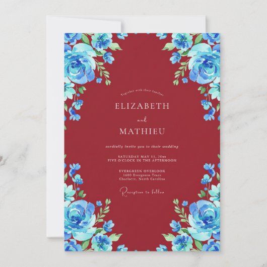 Invitation Mariage au pétale de saphir écarlate (Devant)