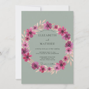 Invitation Mariage au pétale de sauge magenta