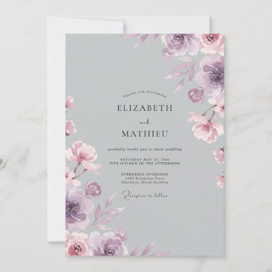Invitation Mariage au pétale de violette argentée (Devant)