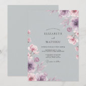 Invitation Mariage au pétale de violette argentée (Devant / Derrière)