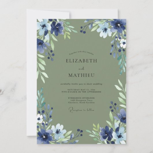 Invitation Mariage au pétale d'Indigo Olive (Devant)