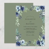 Invitation Mariage au pétale d'Indigo Olive (Devant / Derrière)
