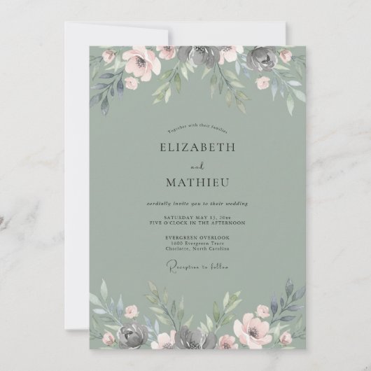 Invitation Mariage au pétale d'olive atténué (Devant)