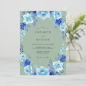 Invitation Mariage au pétale d'olive cobalt (Debout devant)
