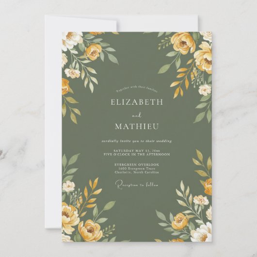 Invitation Mariage au pétale d'or olive (Devant)