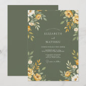 Invitation Mariage au pétale d'or olive (Devant / Derrière)