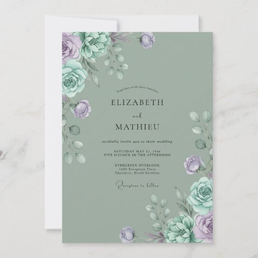 Invitation Mariage au pétale mauve céladon (Devant)