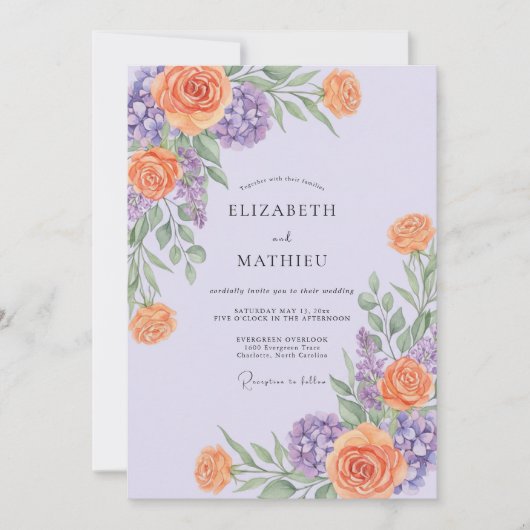 Invitation Mariage au pétale orange lilas (Devant)