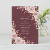 Invitation Mariage au pétale rose bordeaux (Debout devant)