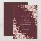 Invitation Mariage au pétale rose bordeaux (Devant / Derrière)