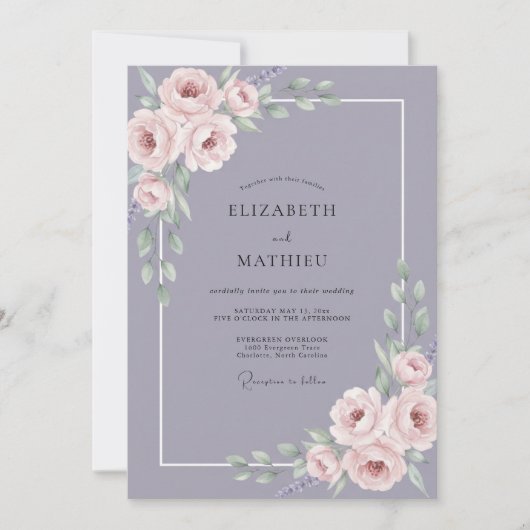Invitation Mariage au pétale violet ardoise (Devant)
