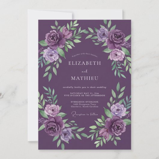 Invitation Mariage au pétale violet profond (Devant)