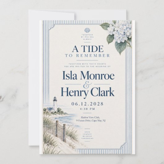 Invitation Mariage au phare de l'Hydrangea côtier (Devant)