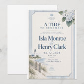 Invitation Mariage au phare de l'Hydrangea côtier (Devant / Derrière)
