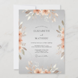 Invitation Mariage au pivoine argent cuivre