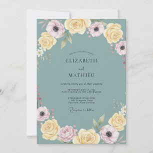 Invitation Mariage au pivoine beurre d'ardoise