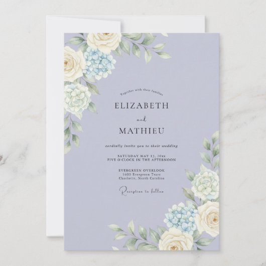 Invitation Mariage au Pivoine Blanche Céleste (Devant)