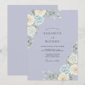 Invitation Mariage au Pivoine Blanche Céleste (Devant / Derrière)