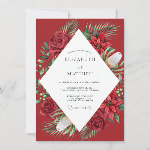 Invitation Mariage au pointsettia eucalyptus cramoisi profond