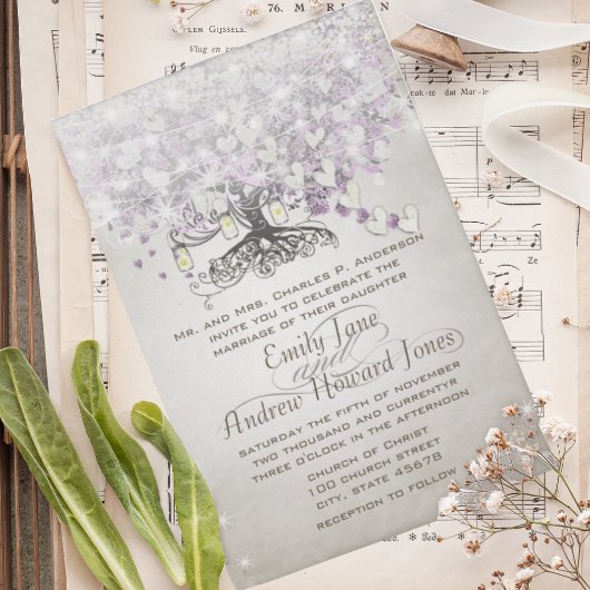 Invitation Mariage au Pot Mason Violet Lavande Coeur Feuille 