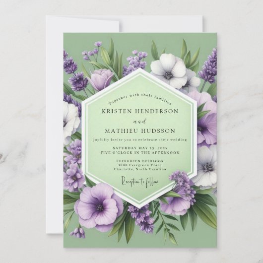Invitation Mariage au Pré de Lilas Sage (Devant)