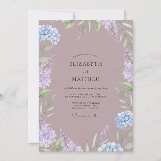 Invitation Mariage au Prunier Hydrangea Eucalyptus (Devant)