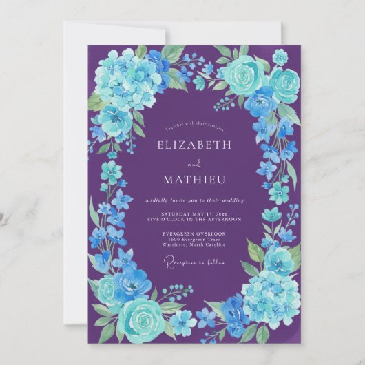 Invitation Mariage au Purple Cyan Hydrangea Eucalyptus (Devant)