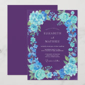 Invitation Mariage au Purple Cyan Hydrangea Eucalyptus (Devant / Derrière)