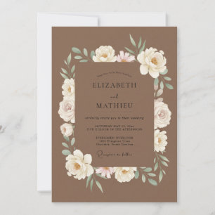 Invitation Mariage au Ranunculus Blanc et Eucalyptus Mocha