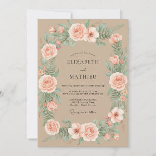 Invitation Mariage au Ranunculus Champagne Pêche et Eucalyptu
