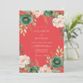 Invitation Mariage au Ranunculus Corail avec Feuillage d'Euca (Debout devant)